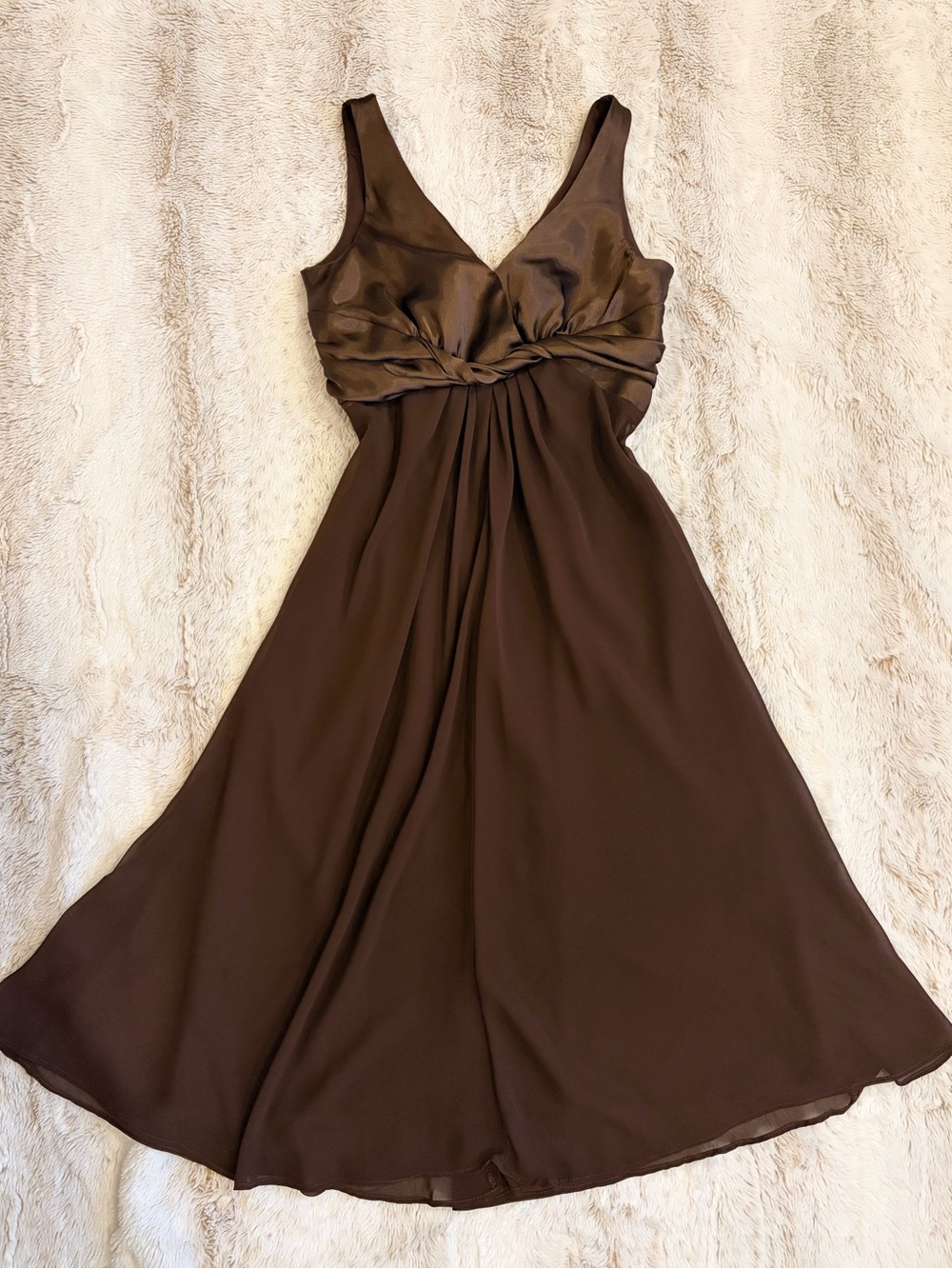 🤎 Vintage Y2K Jessica Fairycore Satin Brown Chiffon Formal Midi Dressy Dress 🤎